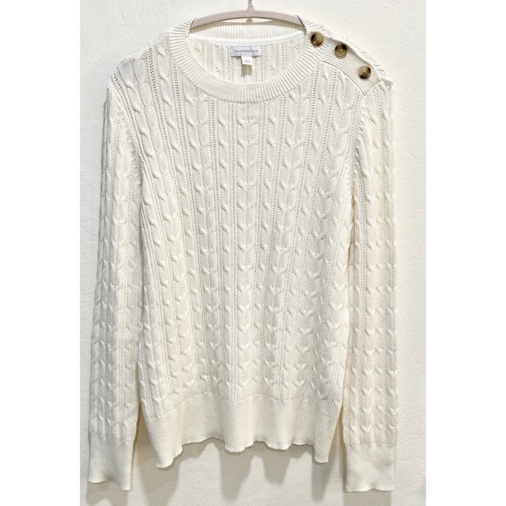 Cable Knit Sweater Women’s L Coastal Grandma Fisherman Quiet Luxury Old Money
